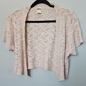 Sweet Kizz Pointelle Feminine Open Front Cream  Short Sleeve Bolero Topper XL